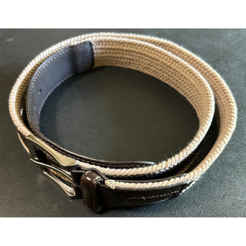 Columbia Woven Rope Leather Belt Mens 40" Tan Brown Casual Preppy Military Style